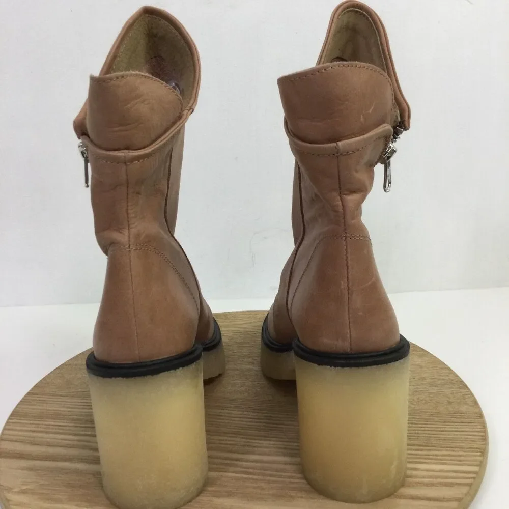 Free People Womens Jack Zip Ankle Boots V-shaped Cut Leather Tan Size US 8.5